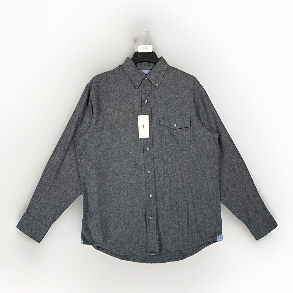 IZOD Mens Button Down Shirt Medium Charcoal Gray Solid Soft Flannel NWT Outdoor